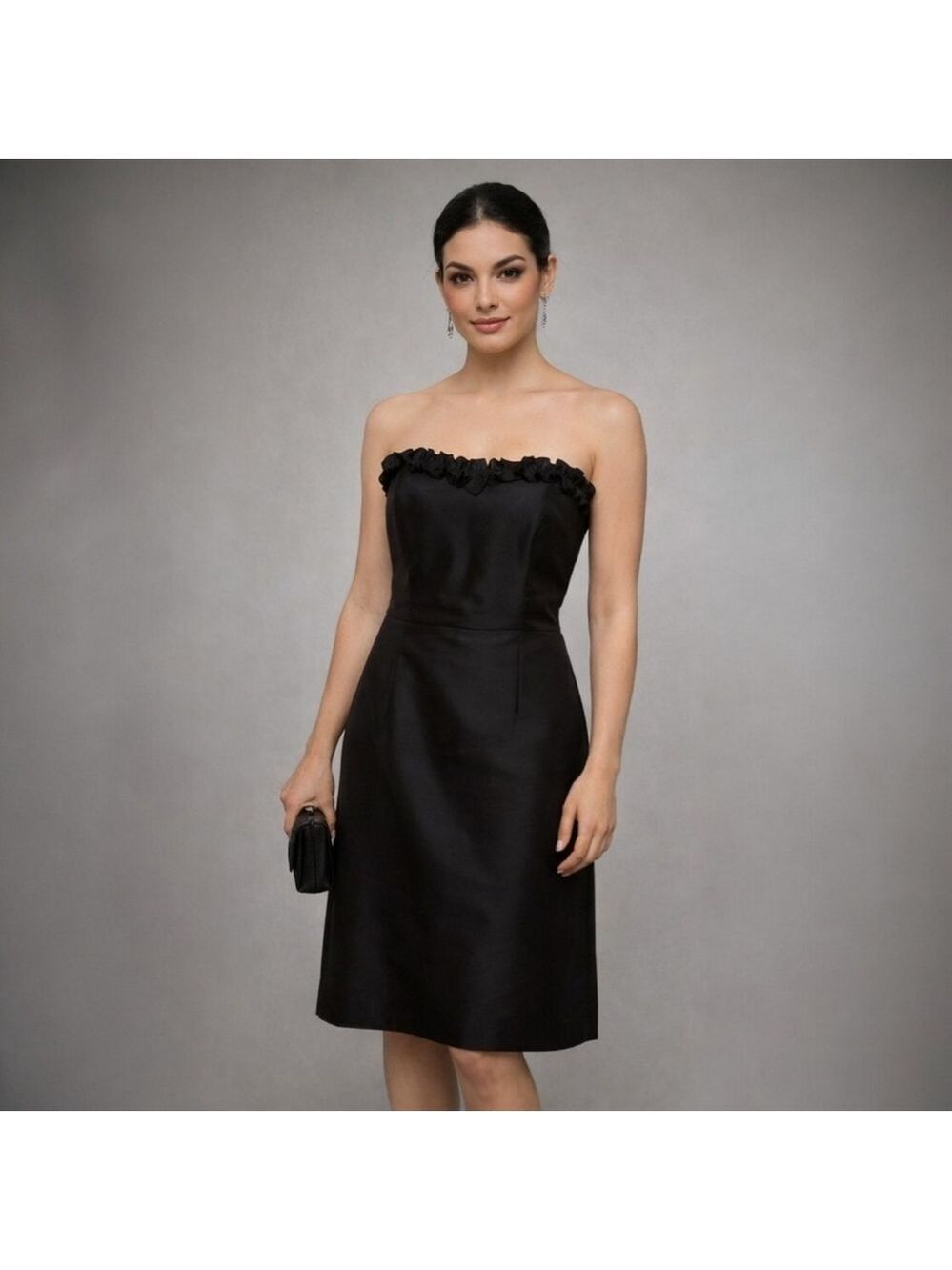 LulaKate Black Strapless Ruffle Trim Dress Size 8